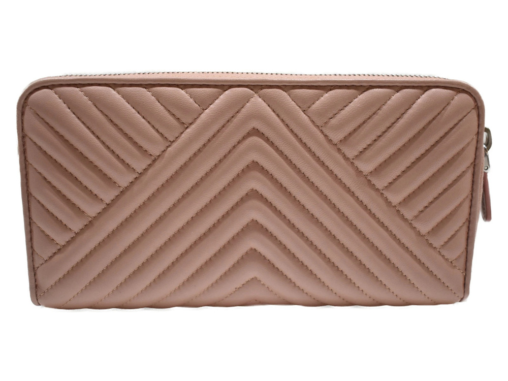 Prada Round Long Wallet Zipper Leather Pink